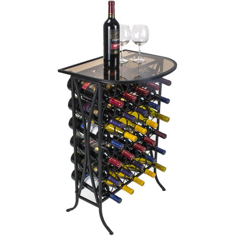 Wine Rack Stand 30 Bottle Glass Table Top With Metal Display