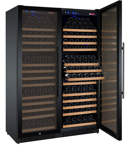 Tru-Vino 354 Bottle Dual Zone Black Side-by-Side Wine Refrigerator 47" Wide FlexCount II