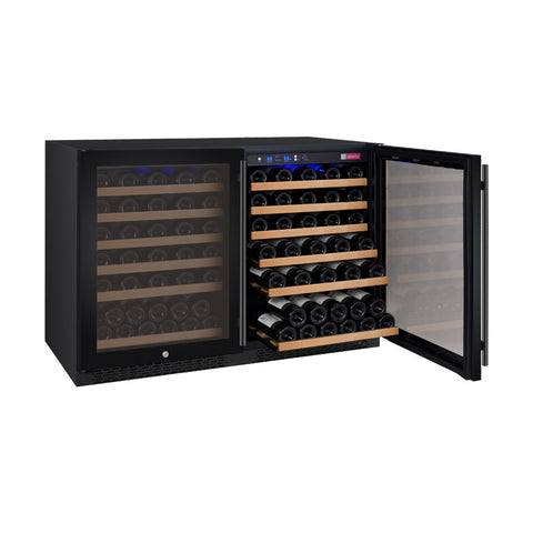 Tru-Vino 112 Bottle Dual Zone Black Side-by-Side Wine Refrigerator 47" Wide FlexCount II