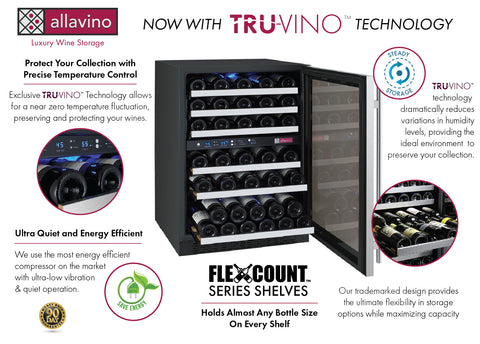 Tru-Vino 112 Bottle Four Zone Stainless Steel Side-by-Side Wine Refrigerator 47" Wide FlexCount II