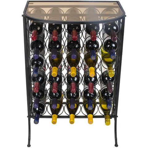 Wine Rack Stand 30 Bottle Glass Table Top With Metal Display